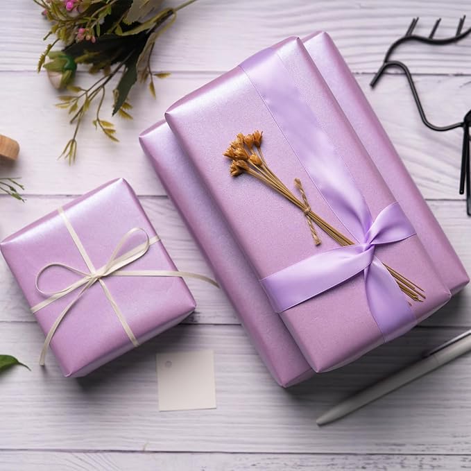 RUSPEPA Lavender Gift Wrapping Paper - Mini Roll - Solid Color Pearly Shiny Silk Paper Perfect for Wedding, Birthday, Christmas, Baby Shower, Bridal Shower, DIY Bouquet, Easter - 17 Inches X 32.8 Feet