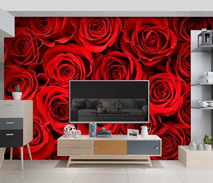 red Rose Floral Wallpaper Bedroom Botanical Flowers murals Aesthetic Room Decor Living Room tv Background Large Wall Mural - 137"x96" Not Peel and Stick