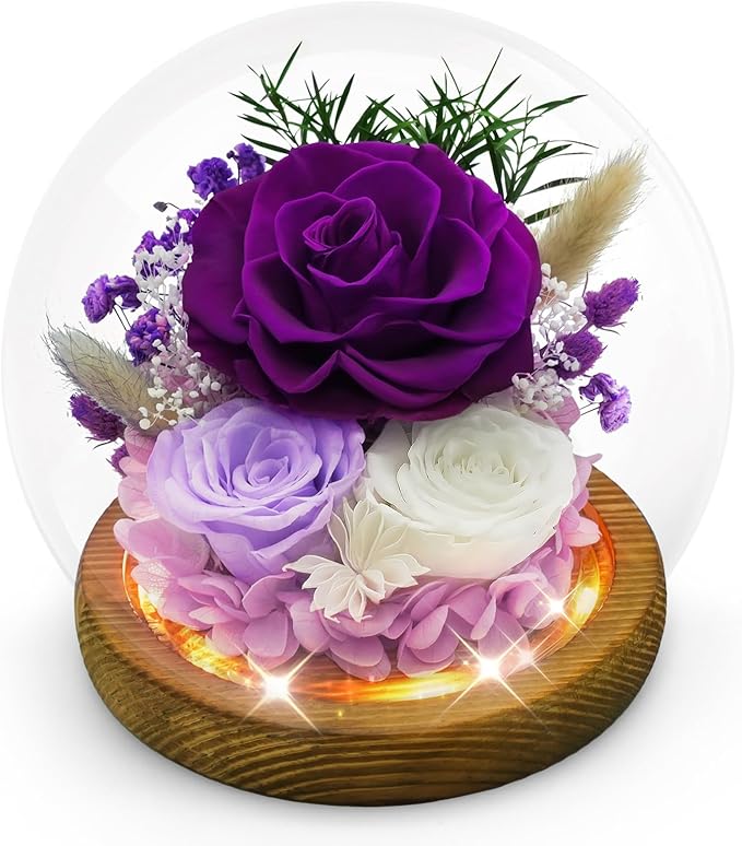 Birthday Gifts for Mom Forever Flowers for Delivery Prime Preserved Rose in Glass Dome Long-Lasting Eternal Rose Gifts for Her Women Grandma Wife on Christmas Anniversary Purple Flowers
