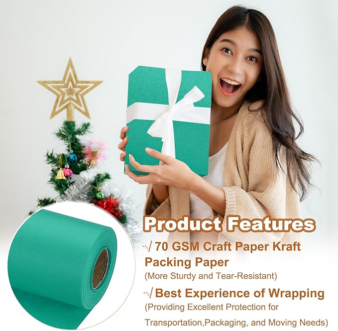 PATIKIL Wrapping Paper, 20" x 600"(49') 70 GSM Craft Paper Roll Kraft Packing Paper for Poster Bulletin Board, Gift Wrapping, Grass Green