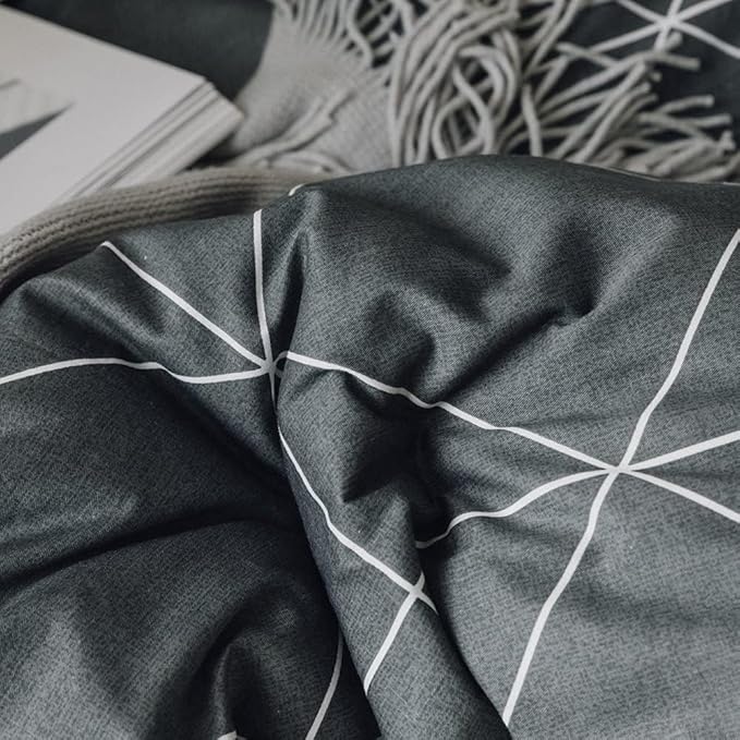 Grey Plaid Comforter Set King Geometric Plaid Bedding Comforter Set 3 Pieces Plaid Grid Comforter with 2 Pillowcases Fluffy Soft Checkered Pattern Comforter Set for All Season King Size Bed Set