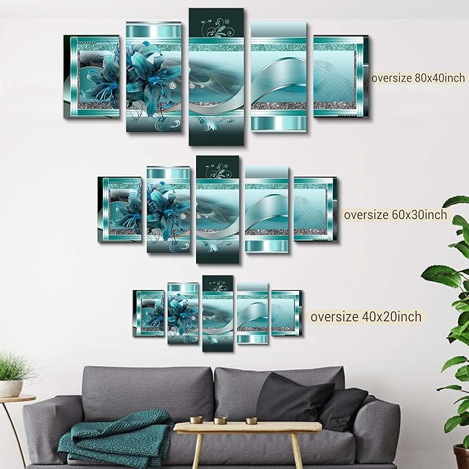 LUDUHU Extra Large Orchid Flowers Canvas Print - Abstract Turquoise Floral Wall Art Painting Decor for Home Decoration Artwork Picture Bedroom Green Floral (A,Oversize 80x40inch)