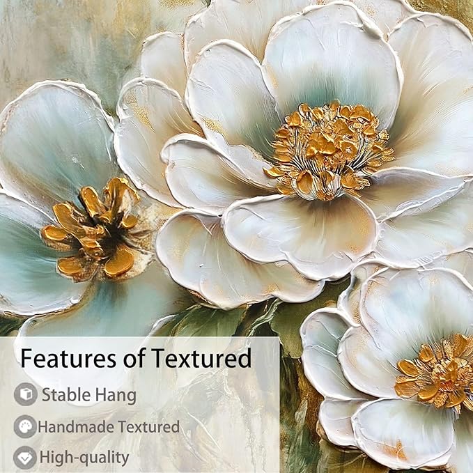 Arjun Big Size Framed Canvas Wall Art for Bedroom, Large Wood Frame Vintage Flower Painting Living Room Textured Artwork Gold Picture Bloosom Dining Room Kitchen Home Office Wall Decor, 58"x29"