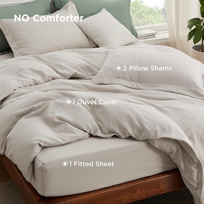 Bedsure Duvet Cover with Fitted Sheet Twin/Twin XL - Deep Pocket, Hotel Luxury Soft Double Brushed Bedding Set with Zipper Closure, 1 Duvet Cover, 1 Fitted Sheet, 1 Pillow Shams, NO Comforter, Linen