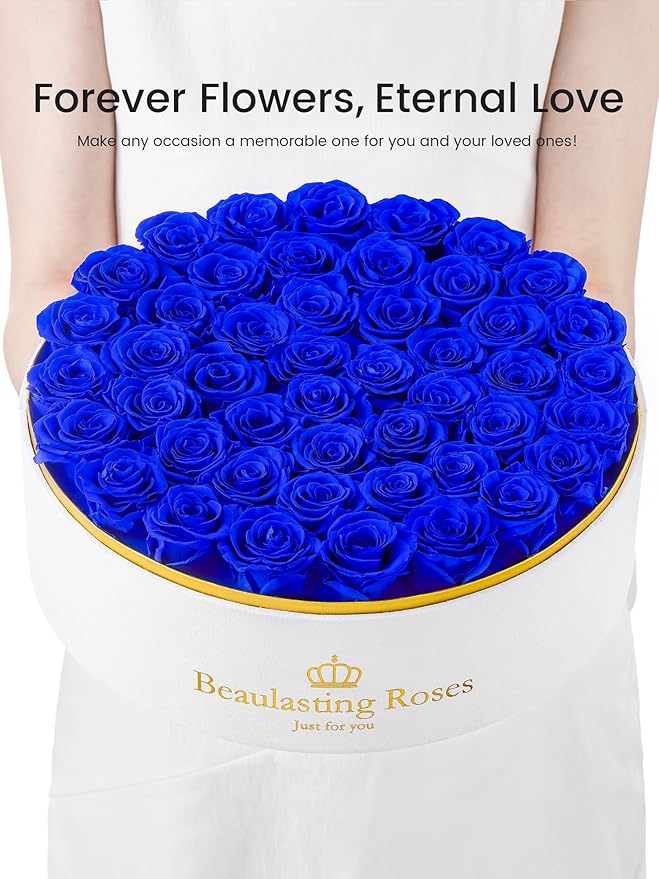 Preserved Roses Forever Flowers Real Roses in a Box Mother's Day Birthday Flowers for Her Mom Women Wife Valentine's Day, 47 Royal Blue Roses