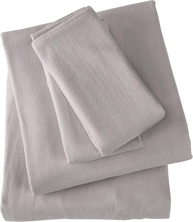 Market & Place 100% Turkish Cotton Flannel Sheet Set | 3 Piece Deep Pocket Solid Cozy Winter Bed Sheets | Double Brushed for Extra Softness & Comfort | Chalet Collection (Twin, Dark Grey)