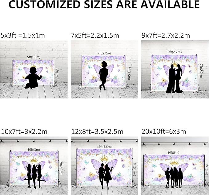 Renaiss 10x7ft Happy Birthday Backdrop Purple Butterfly Flowers Gold Crown Photography Background Daughter Girl Princess Birthday Party Decor Dessert Table Banner Portrait Selfie Group Photo Props