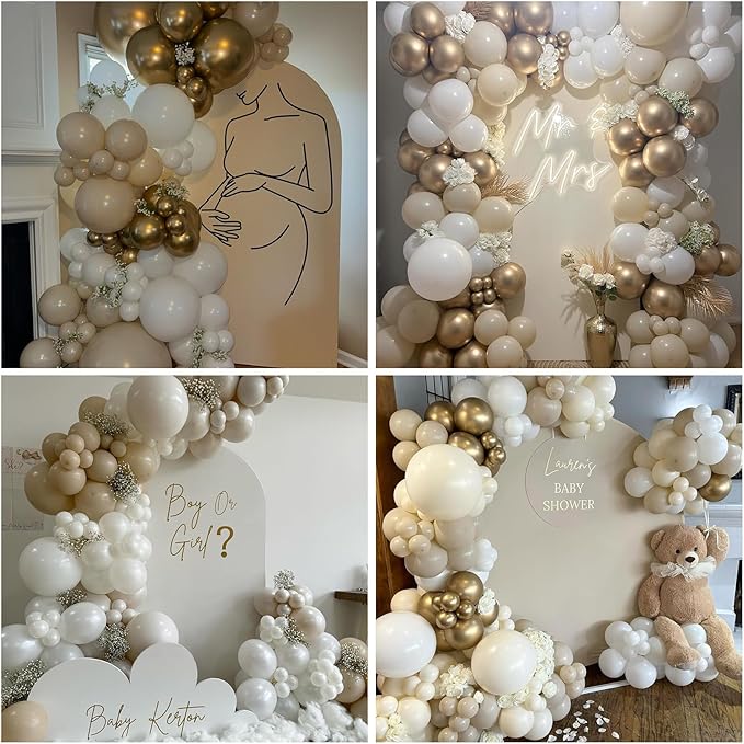 Sand White Gold Balloons 12 Inch White Beige Boho Latex Balloons with Metallic Chrome Gold Nude Neutral Cream Helium Balloon for Baby Shower Bride Wedding Birthday Anniversary Party Decorations