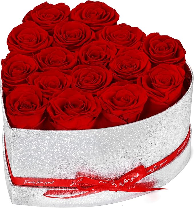 16 Preserved Roses in Box, Forever Flowers for Delivery Prime. Birthday Gift For Women Mom Wife Girlfriend Grandma on Valentines Mothers Day Christmas Anniversary(Red)