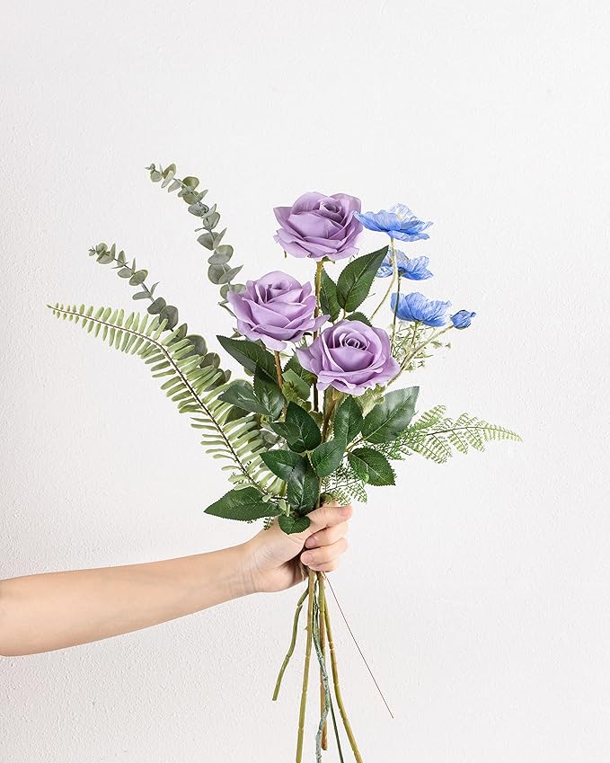 DuHouse 10pcs Silk Roses Artificial Flowers Fake Rose for Arrangement Wedding Party Home Decoration (Lilac)