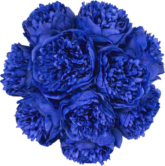 U'Artlines Artificial Peony Silk Flower with Stems 10pcs Real Look Vintage Peonies for Home Wedding Decoration (Navy Blue)