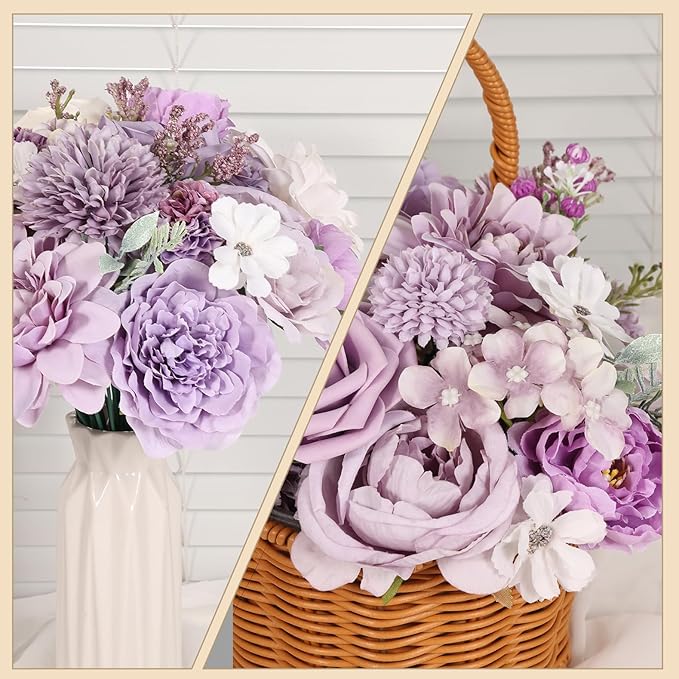 Artificial Flowers Combo Purple Rose Hydrangea Fake Flowers with Stem for DIY Wedding Bouquets Centerpieces Arrangements Bridal Baby Shower Home Decor