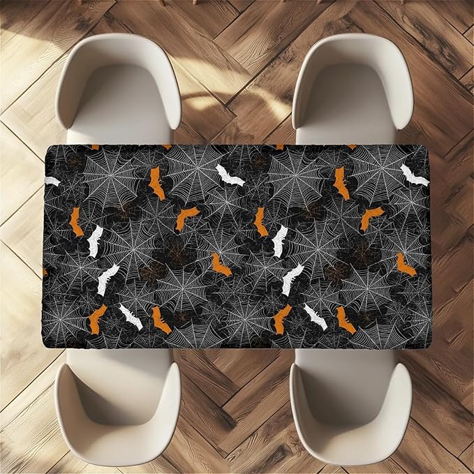 Rectangle Table Cloth Cover Waterproof Elastic Fitted Polyester Fitted Tablecloths for 6 Foot Tables for Indoor,Picnic, Camping, Outdoor （60" x 30"，Halloween）