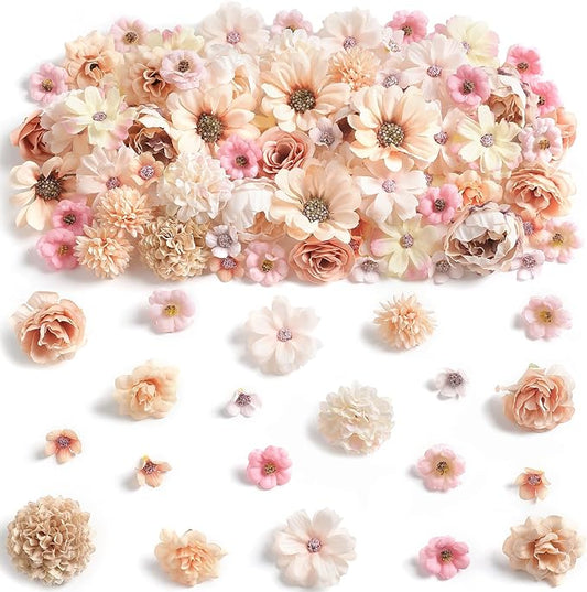 Faux Flower Heads Mini Champagne Artificial Flower Heads Fake Peony Daisy Rose Flowers Multicolor Small Silk Daisy Flower Heads for Craft Garland Wedding Party DIY Home Decoration,2-4 cm