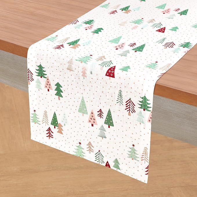 Solino Home Christmas Table Runner 72 Inches Long - 100% Pure Linen Print Table Runner 14 x 72 Inch - Handcrafted and Machine Washable - Modern Christmas, New Year