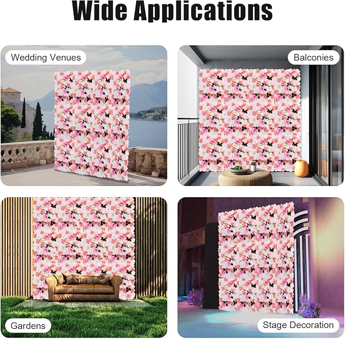 12PCS Flower Wall Panels, 3D Silk Floral Wall Backdrop, Realistic Pink Dahlias Rose Flower Backplanes, Roll Up Fake Flower Background for Valentines Wedding Party Home Decoration