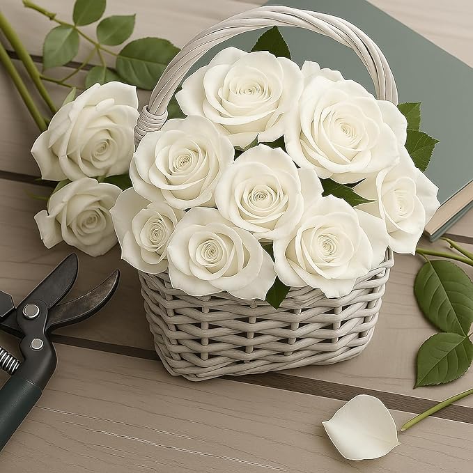 White Roses Artificial Flowers 15 PCS, Fake Roses Silk Flowers with Long Stems, Faux Rose for Wedding Centerpieces, Home Decor, Indoor Floral Arrangements, Party Decor, DIY Bouquet (White)
