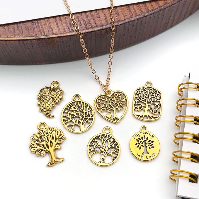 WOCRAFT 60pcs Antique Gold Tree Leaf Charms Bracelet Charms for Jewelry Making Sets DIY Necklace Bracelet Keychain Crafting Charms Kit Craft Supplies (SN888)