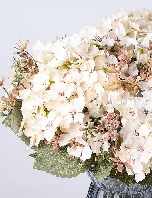 Hydrangea Artificial Flower 3pcs Realistic Faux Silk Hydrangeas Fake Flowers Bouquets Arrangements Decor for Wedding Spring Mother's Day, Home Table Decorations, White Flower
