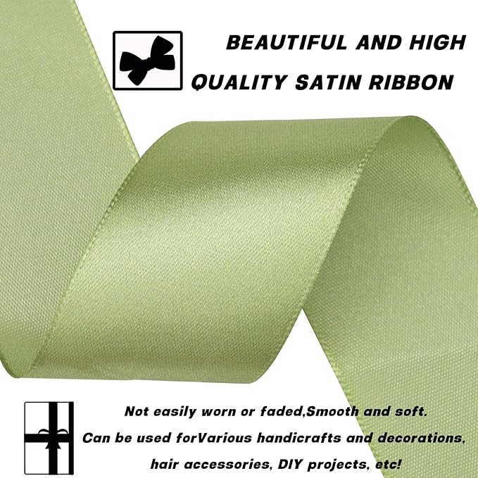 1-1/2 Inch 30 Yards Olive Green Solid Satin Ribbon for Gift Wrapping,Craft Floral Bouquets,Wedding Party,Timeless Flower,Decoration Floral Hair,Balloons