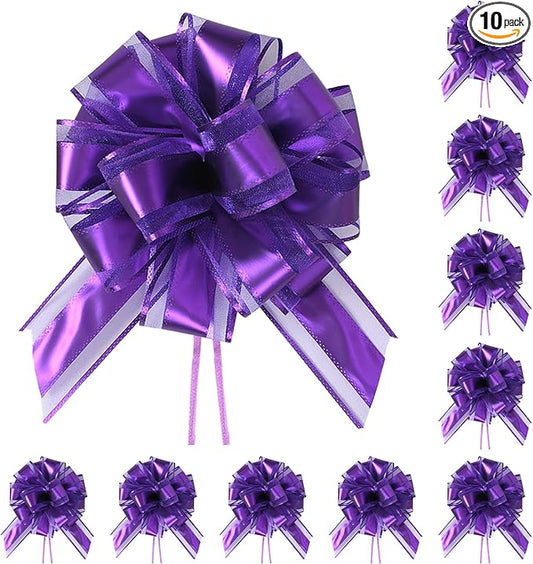 10-Pack Amethyst Color Pull Bows for Gift Wrapping - 6 Inch Reusable Ribbon Bows, Large Instant Floral Decor Bows for Wedding, Christmas, Birthday Decor, Gift Basket & Party Decorations