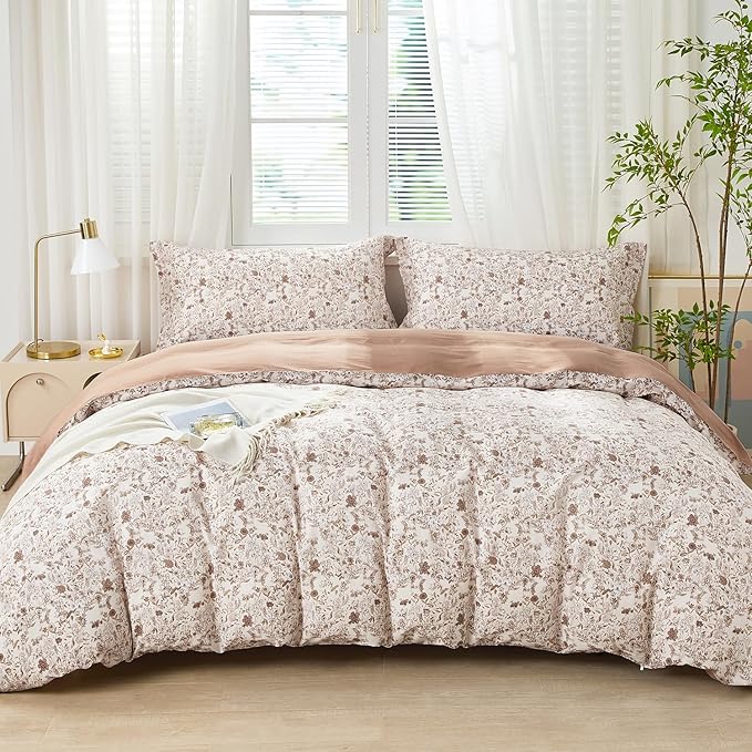 SAPHREAS Boho Floral Duvet Cover Set 3pcs Vintage Floral Botanical Bedding Comforter Cover Set 100% Cotton Ultra Soft 1 Duvet Cover 90"x80" 2 Pillow Shams, Comforter Not Included