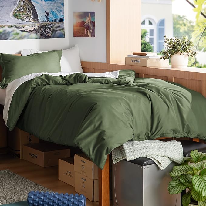 Bedsure Duvet Cover Twin/Twin XL Size - Extra Soft Double Brushed Bedding Set with Zipper Closure, 2 Pieces, Includes 1 Duvet Cover (68"x90") & 1 Pillow Sham, Comforter Not Included, Olive Green