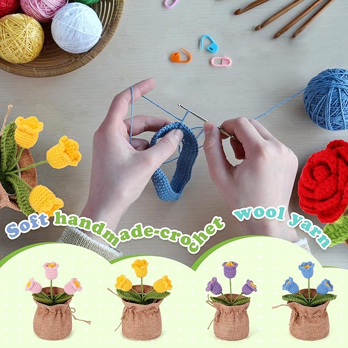 Crochet Flower Plant, Empathetic Flower Gift for Women & Men, Perfect for Birthday, Christmas, Mother's Day, Desk Decor, Birthday Decorations, Kids Party Decoration. Pink Lily of The Valley