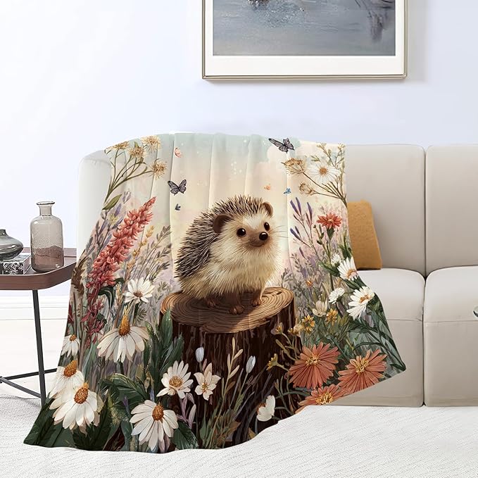 Hedgehog Blanket Cute Hedgehog Throw Blanket Soft Cozy Fleece Fuzzy Stuffed Plush Flannel Gifts for Girls Women Boys Kids Adults 60"X80"