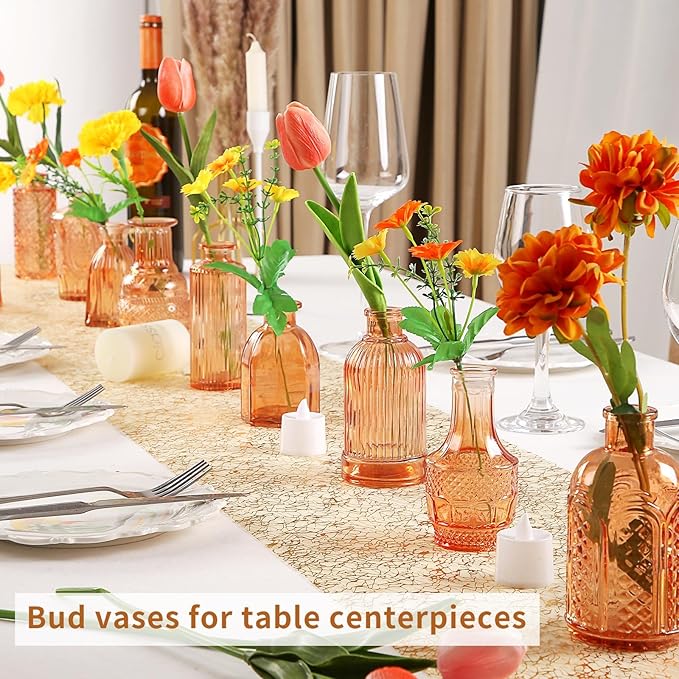 Valentine's Day Glass Bud Vases,Versatile Small Bud vases for Home and Wedding Decor, Exquisite Bridal Shower Table Centerpieces,Aromatherapy Bottles,Candle Holder, Gifts Idea(Pack of 30,Amber)