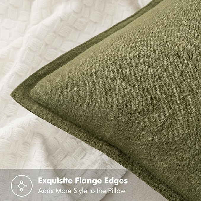 MIULEE Decorative Linen Pillow Covers 16x16 Inch Green Boho Farmhouse Neutral Couch Throw Pillows for Bed Pack of 2 Accent Outdoor Pillowcase Modern Sofa Cushion Livingroom Home Decor