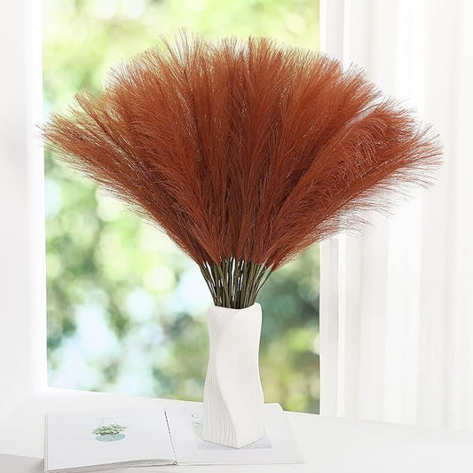 Burnt Orange Pampas Grass - 60pcs 24 Inch Artificial Pampas Grass Decor, Tall Pampas Grass for Floor Vase, Table Centerpieces, Wedding, Party and Fall Decor (Burnt Orange, 60 Pieces)