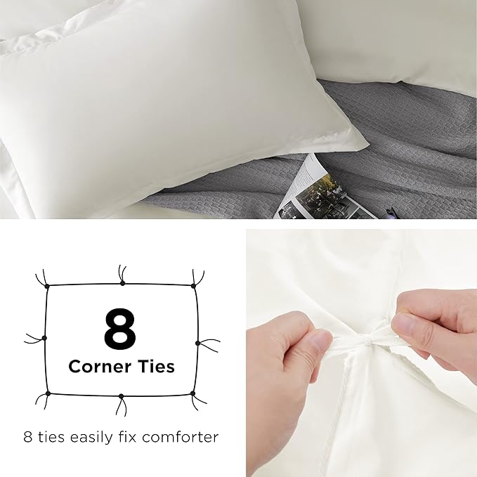 Bedsure Duvet Cover California King Size - Soft Double Brushed Bedding Set for Kids & Adults, Zipper Closure, 3 Pieces, Includes 1 Duvet Cover (104"x98") & 2 Pillow Shams, NO Comforter, Ivory White