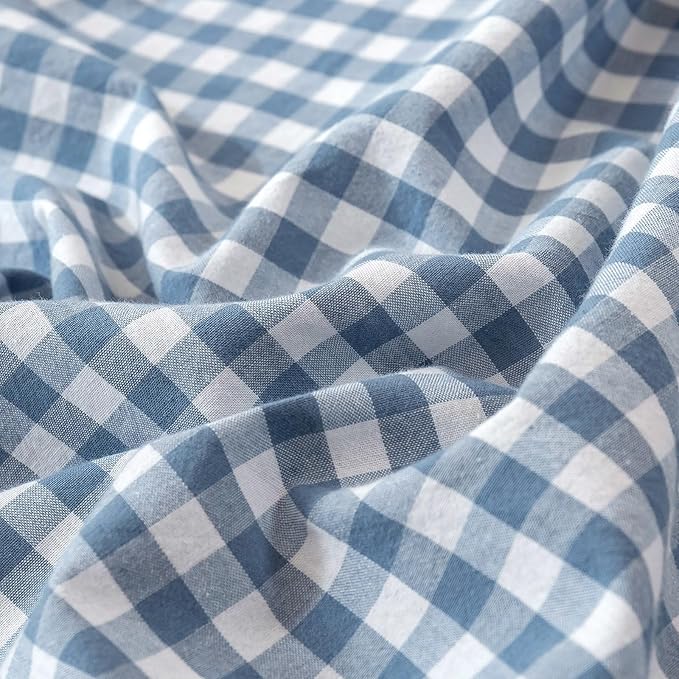 LifeTB Blue Gingham Comforter Set Full Size Modern Checkered Plaid Comforter Set 3 Pieces Blue Grid Bed Comforter with 2 Pillowcases Soft Fluffy Farmhouse Grid Plaid Bedding Set for All Seasons