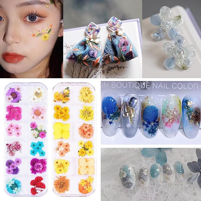 96Pcs Small Dried Pressed Flowers for Crafts,Xinxinran Tiny Dry Flower Kit for Nail Art,Epoxy Resin Accessories,Bookmark,Nails, Jewelry Making,Candle,Soap,Resin Molds(2 Boxs)