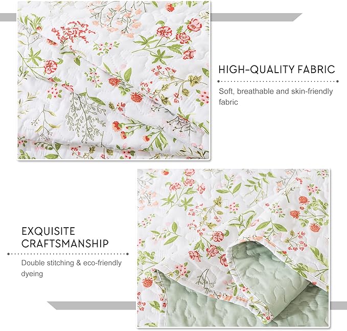 Travan 3-Piece Quilt Set Quilted Bedspread Lightweight Coverlet Set Garden Style Floral Printed Oversized Quilted Bedding Set with Shams for All Season, Flower Sea, King Size