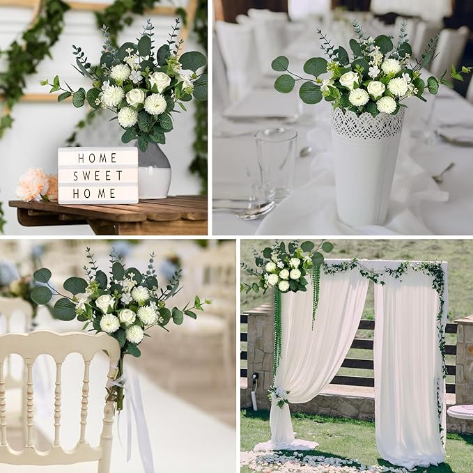 Artificial Greenery Stems Set 110 Pcs 8 Kinds of Faux Eucalyptus Stems and Flowers Fake Silver Dollar Eucalyptus Leaves Stems Bulk for Wedding DIY Bouquets Vase Table Centerpieces Decor