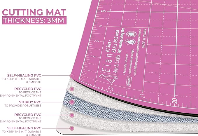 Elan Cutting Mat A3 Pink & Purple, Self Healing Cutting Mat 12x18 Inch, 5-Ply Craft Board Pink, Hobby Board for Crafts 12x18 Inch