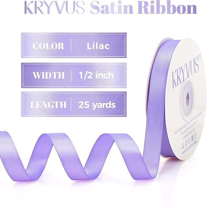 Lilac Satin Ribbon, Double Faced 1/2 Inch X 25 Yards Lilac Ribbon, Premium Satin Ribbon for Gift Wrapping, Crafts, Hair Bow Making, Sewing, Flower Bouquet, Wedding Party Decor