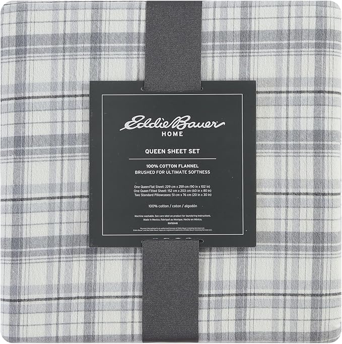 Eddie Bauer - Flannel Sheets Full Size, Anti-Pilling & Wrinkle Resistant Cotton, Touchably Soft for All-Season Comfort - Bed Sheets with Matching Pillowcases & Fitted Sheet (Beacon Hill Ivory)