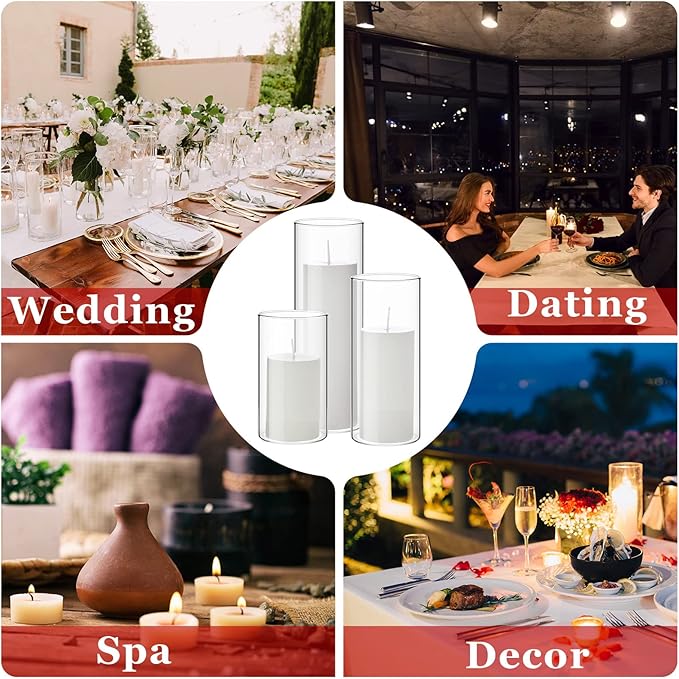 Shihanee 36 Pcs Pillar Candles with Glass Cylinder Vases Tall Hurricane Candle Holders Cylinder Vases for Centerpieces Wedding Party Decor, Total 18 Sets(Clear,White)