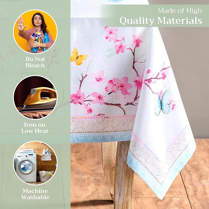 Maison d' Hermine Table Cloth Rectangle Table 100% Cotton 60 x 90 Inches Tablecloth Reusable Decorative for Dining Room, Farmhouse, Home, Party, Festive & Wedding Spring Summer - Blossoms in Spring