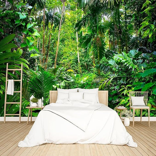 Tropical Rainforest Botanical Wallpaper Bedroom Green Leaf Plant murals Aesthetic Room Decor Living Room tv Background Large Wall Mural - 183"x120" Not Peel and Stick