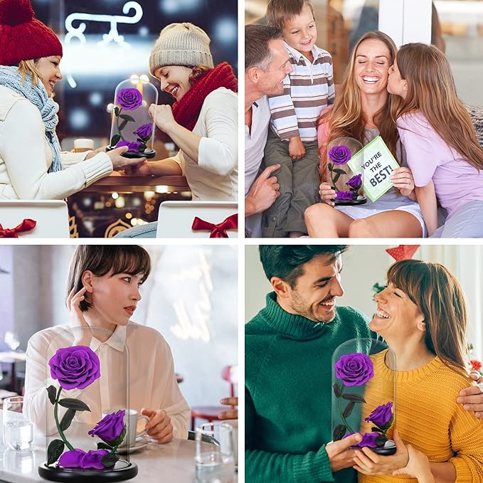 Forever Preserved Rose Gifts for Women Flower Rose in A Glass Dome Anniversary for Mom Her Valentines,Anniversary (Purple)