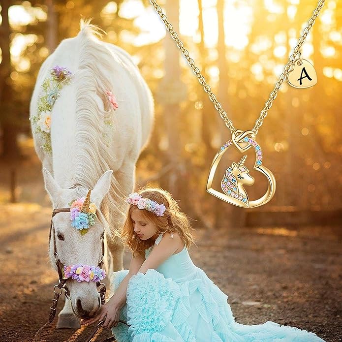 Hidepoo Stocking Stuffers for Teen Girls Kids - Colorful CZ Heart Pendant Initial Unicorn Necklaces for Girl Jewelry Birthday Gift Christmas Gifts for Grandkids Girls Kid