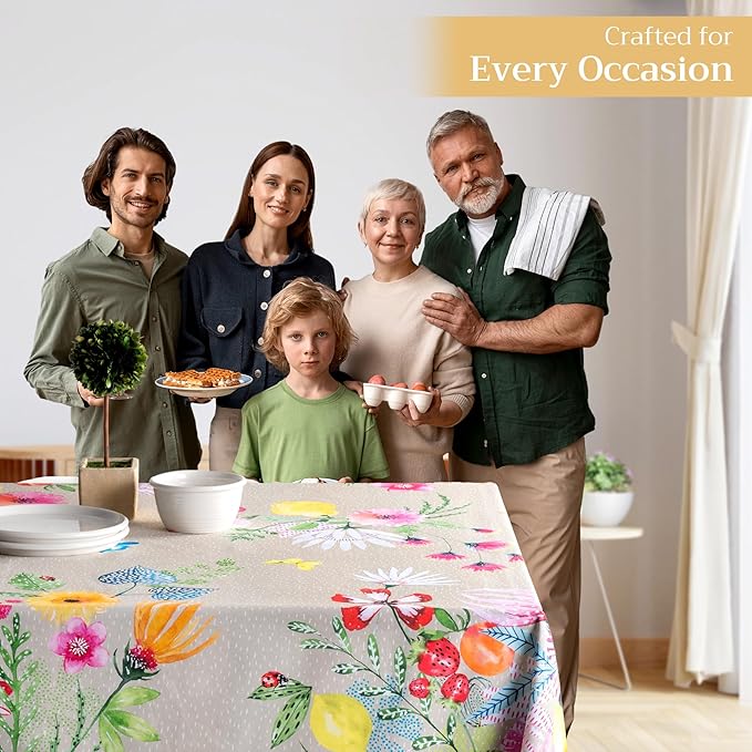 Maison d' Hermine Table Cloth Rectangle Table 100% Cotton 70 x 120 Inches Tablecloth Reusable Decorative for Dining Room, Farmhouse, Home, Party, Festive & Wedding Spring Summer - Jardin D'Ete - Fog
