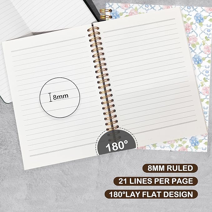 VIIJJUE Cute Floral Notebook, Flower Full Journal, Perfect for School Office Home Gifts, Cottagecore Flower Journals for Writing,Elegant Aesthetic Plants Hardcover Spiral Notebooks, 5.5x8.3 Inch