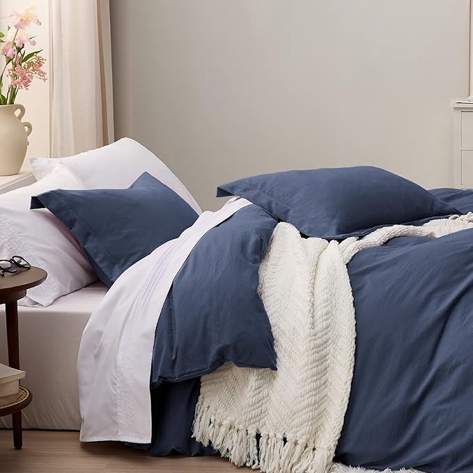 Bedsure Navy Duvet Cover Twin/Twin XL Size - 2 Pieces Prewashed Cotton-Like Extra Soft Bedding Set, Includes 1 Twin Duvet Cover 68x90 Inches with Zipper Closure & 1 Pillow Sham, No Comforter