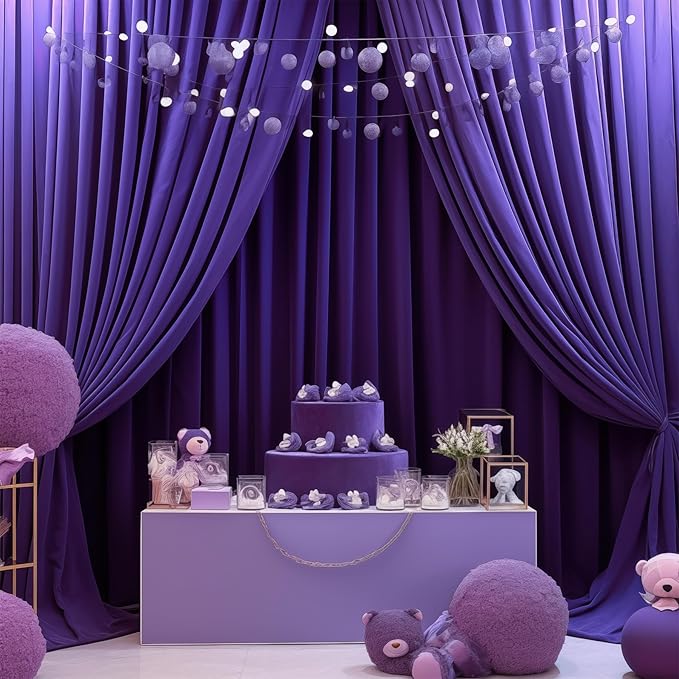 Purple Backdrop Curtains 2 Panels-Wrinkle-Free Purple Curtains Polyester Photography Drapes for Baby Shower Birthday Party Photo Background Backdrop Stand- 8 X10FT