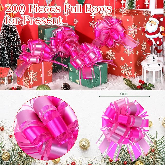 WILLBOND 20 Pieces 6 Inch Pull Bows Gift Wrapping Ribbon Pull Bows for Christmas Wedding Baskets Valentine Multicolor Wrap Accessory for Gift Present Holiday Decor(Pink Mixed Purple)